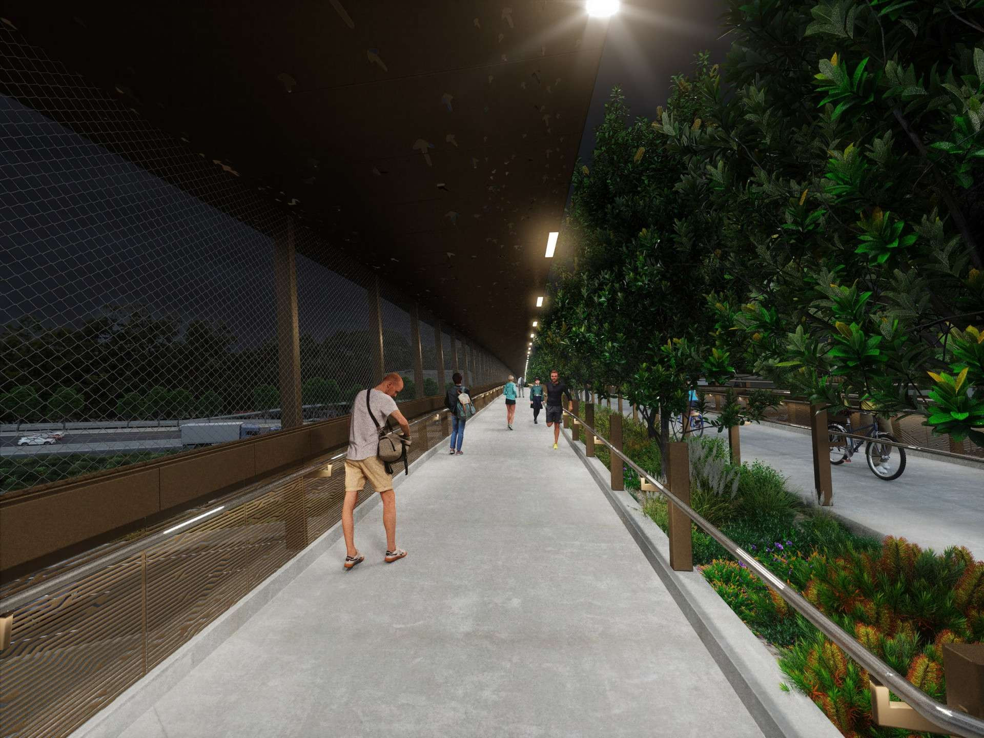 Artist's impression, Ernest Street shared user bridge at night-min