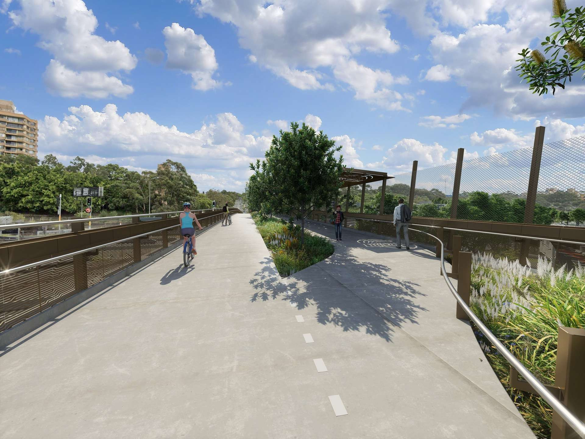 Artist's impression, Ernest Street shared user bridge looking east-min