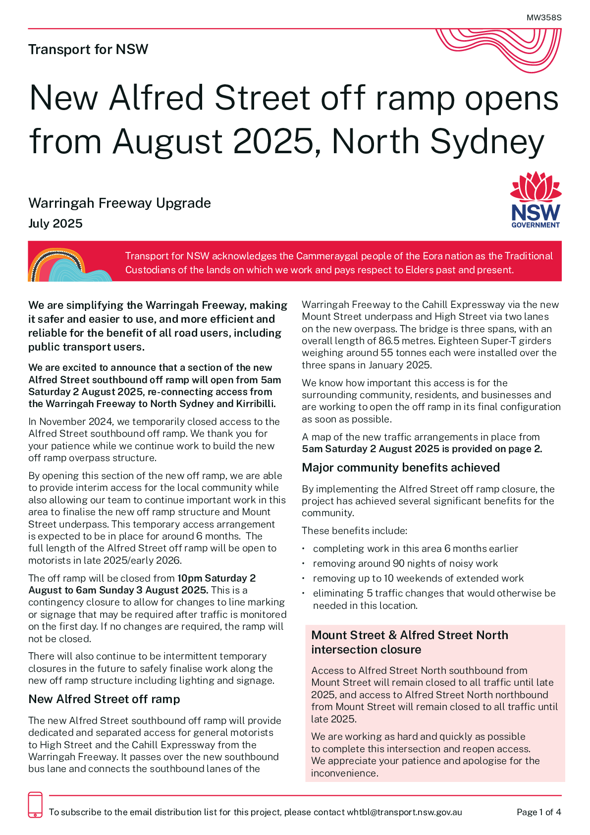 New Alfred Street off ramp opens from August 2025, North Sydney