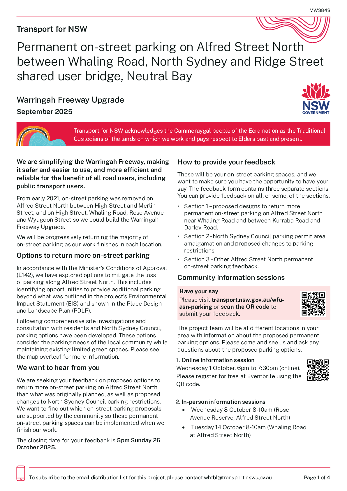 Permanent on-street parking on Alfred Street North between Ridge Street shared user bridge and Merlin Street, Neutral Bay (September 2025)