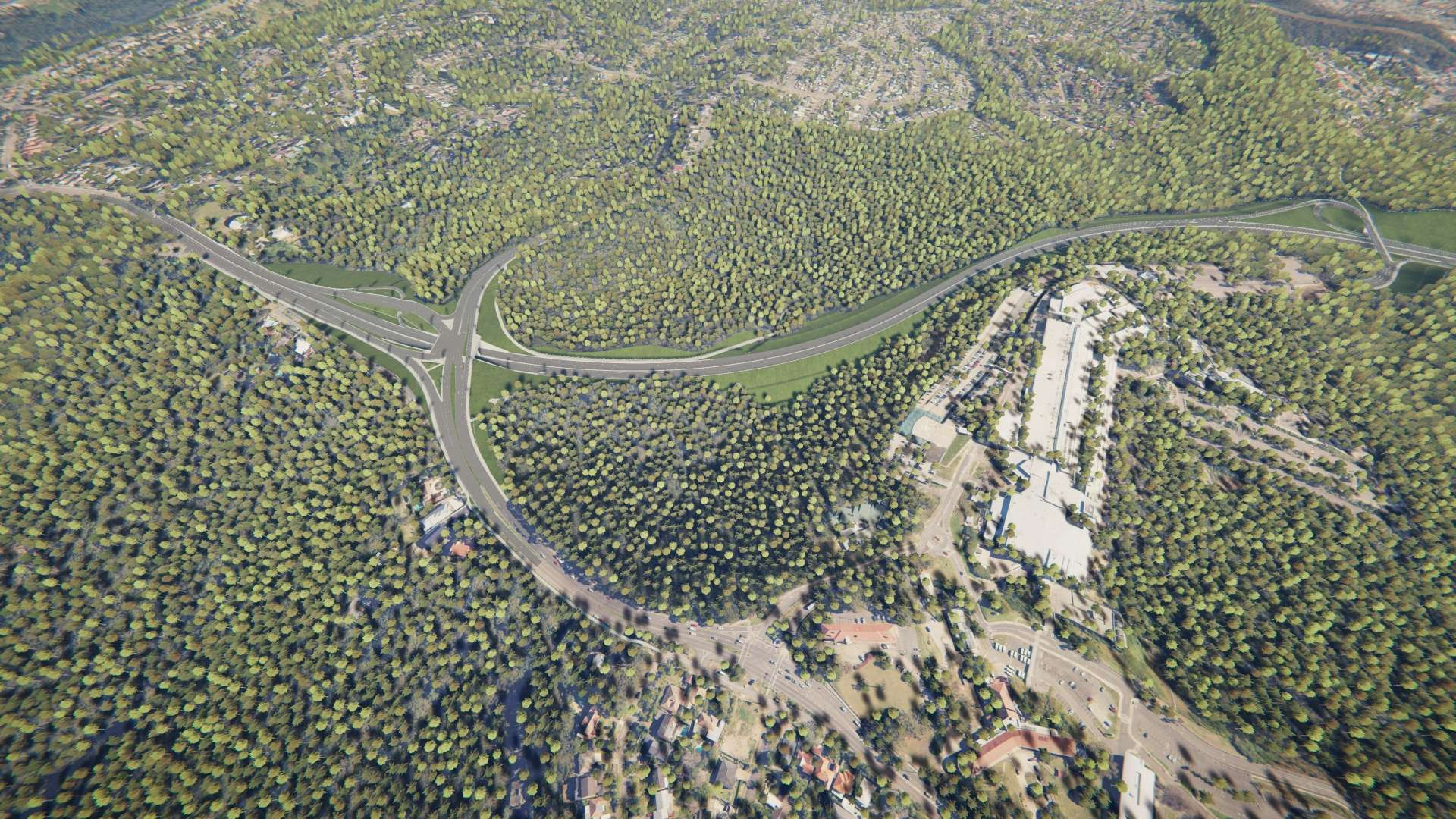 Aerial view of bypass looking west from Lookout Road towards Wallsend