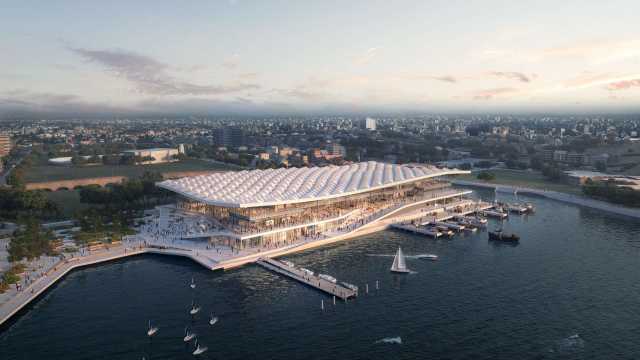 New Sydney Fish Market - aerial artist impression - Copyright Infrastructure NSW