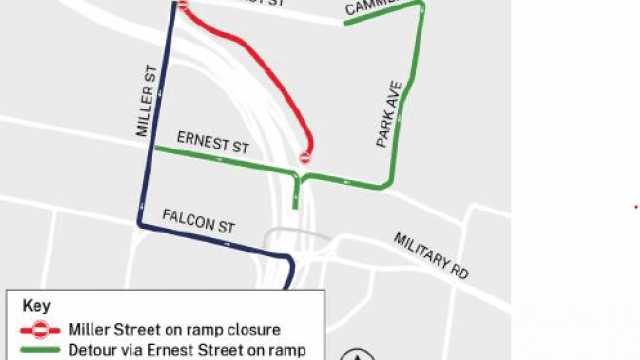 Miller Street southbound on ramp closure
