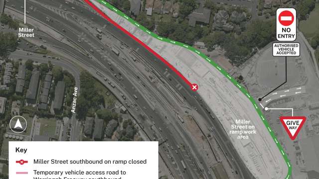 Warringah Freeway Upgrade | Miller Street southbound on ramp traffic switch rescheduling notice news post thumbnail