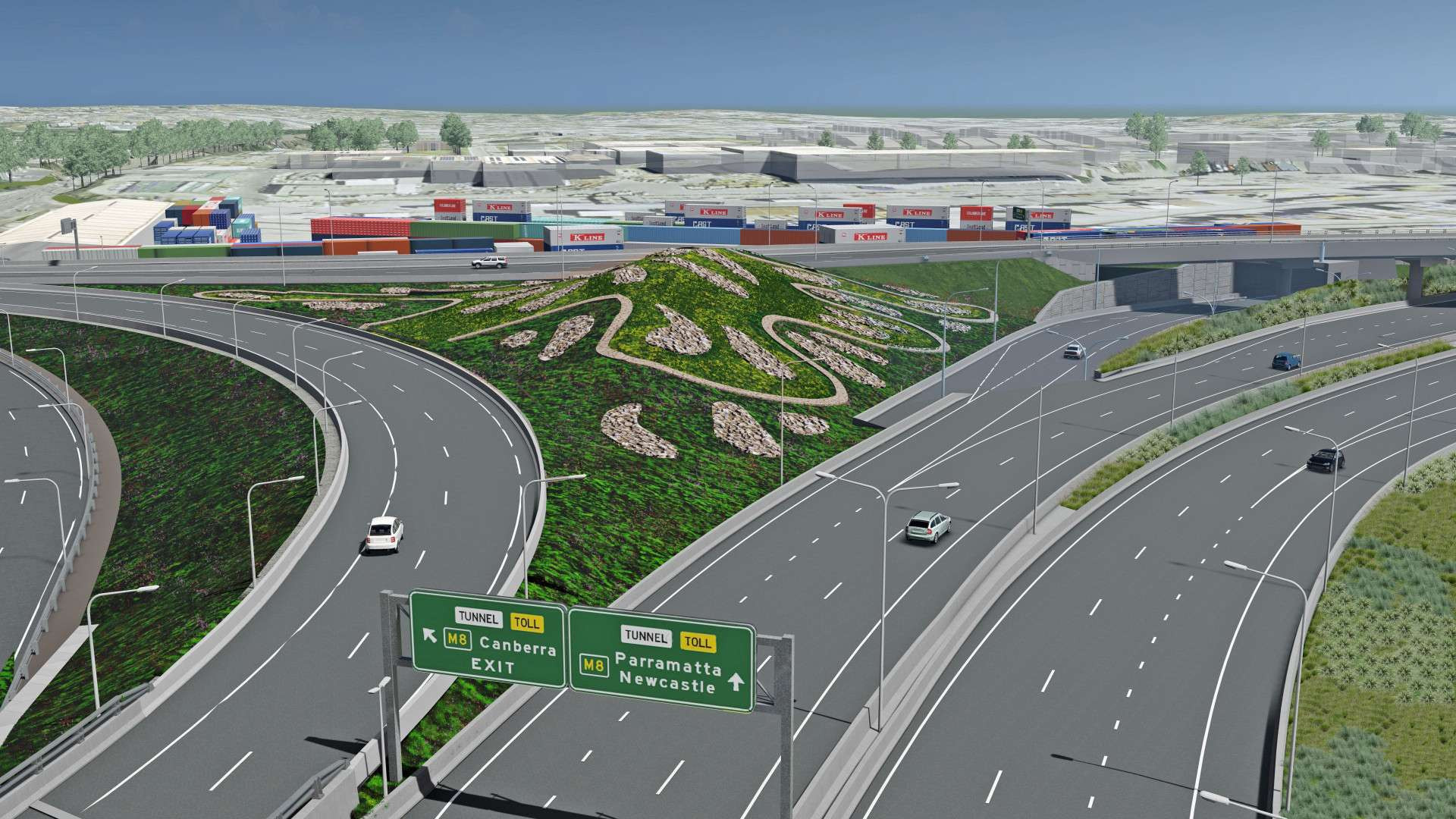 Artist impression view of Sydney Gateway looking towards Tempe
