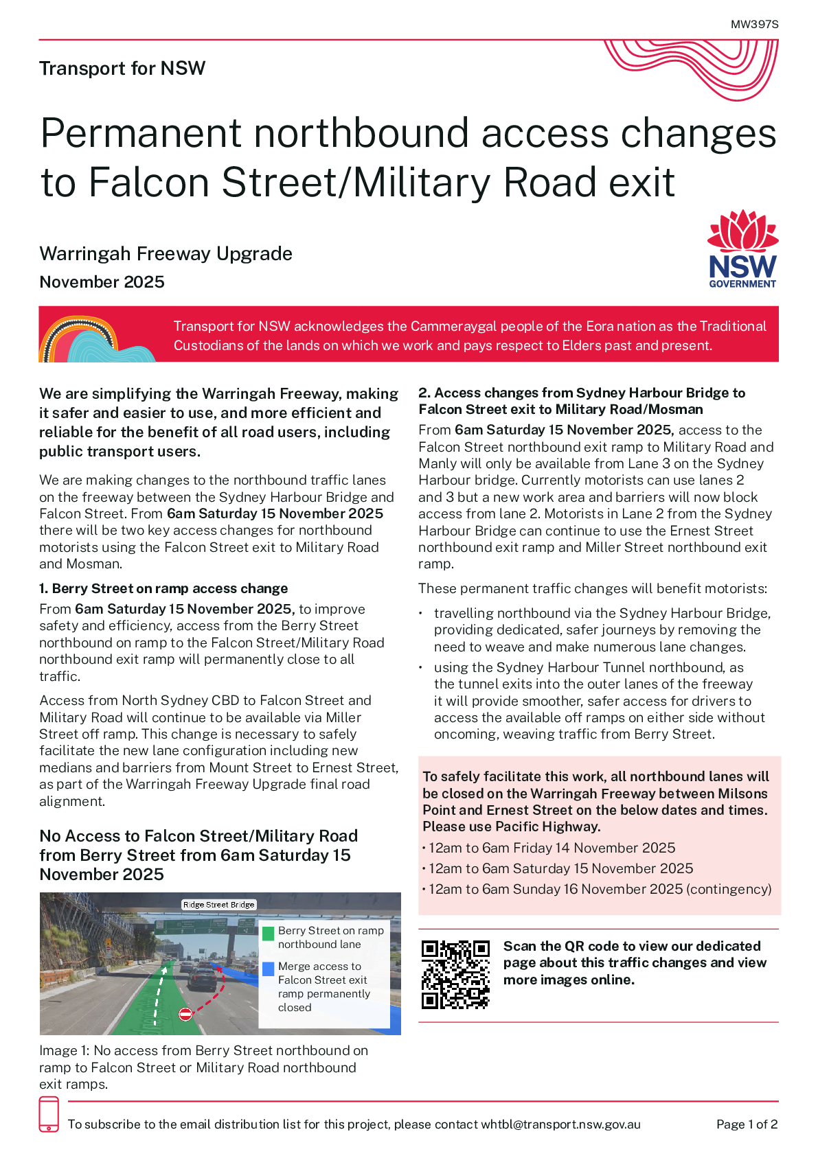 Permanent northbound access changes to Falcon Street Military Road exit-Notification-November-2025-FINAL