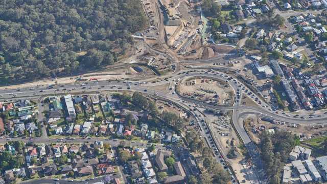 October 2023 - Aerial view of work underway at Jesmond roundabout looking north