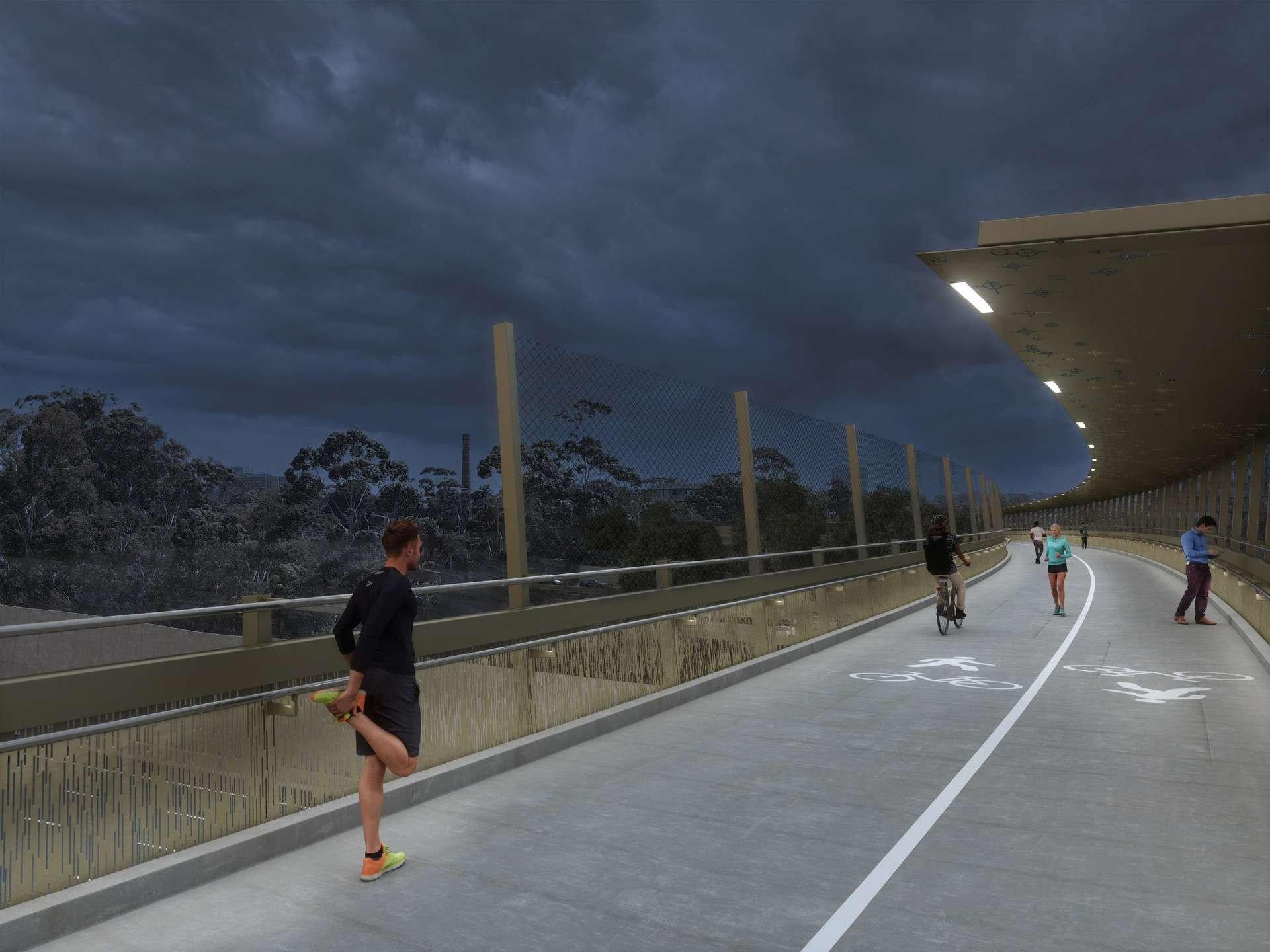 Artist's impression, Falcon Street shared user bridge at night-min