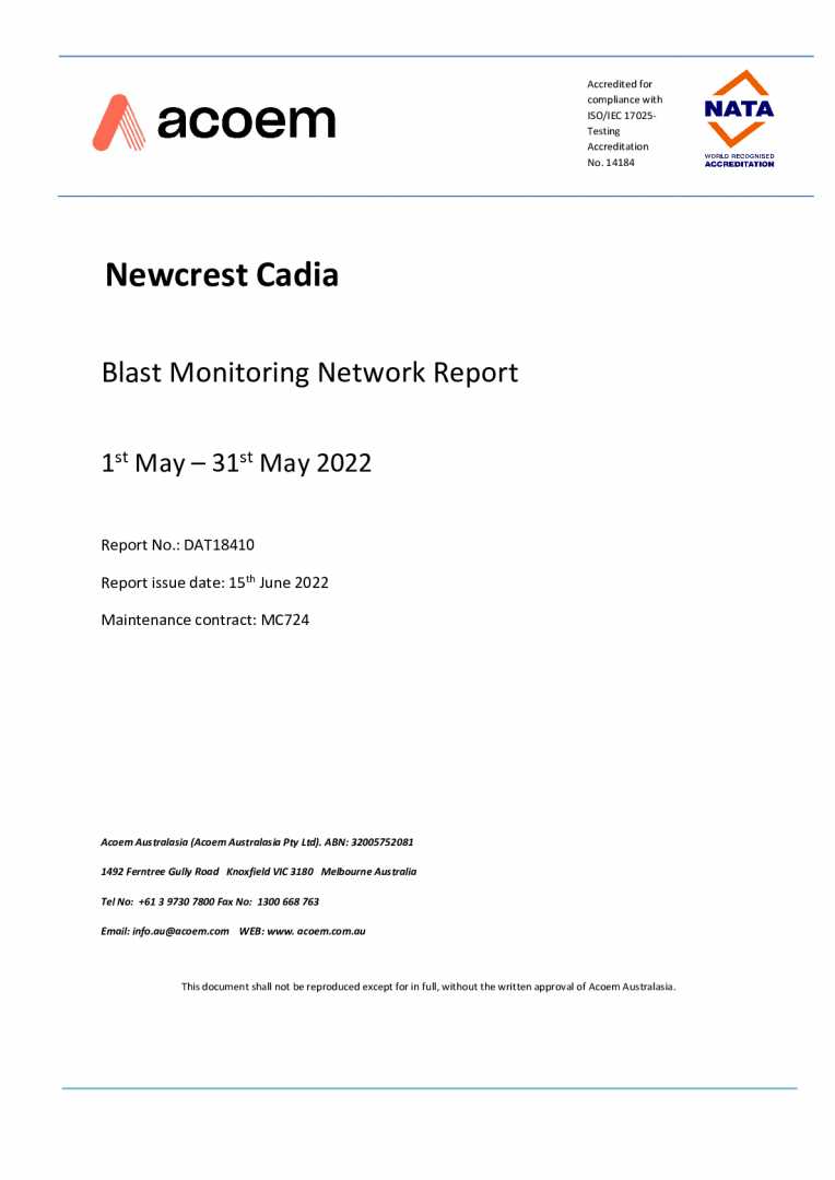 Cadia Blast Monitoring Report May 2022