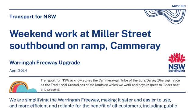Upcoming weekend work at Miller Street southbound on ramp, Cammeray news post thumbnail